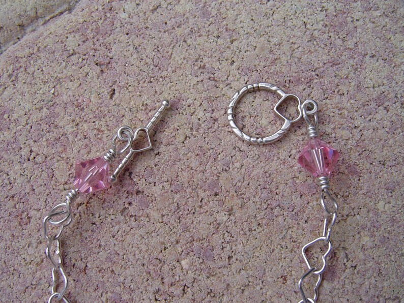 Silver Heart Bracelet With Pink Swarovski Crystal image 2