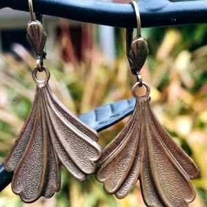 Lovely Brass Ginkgo Leaf Earrings with Lever Backs Ear Wires Having Cute Little Fan Accents image 10