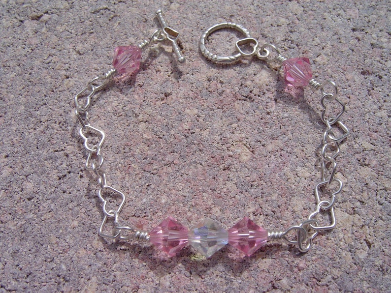 Silver Heart Bracelet With Pink Swarovski Crystal image 5