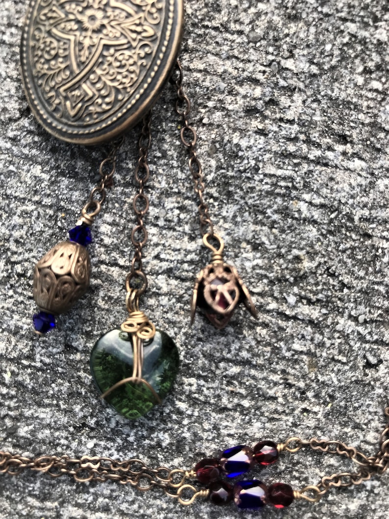 Large Celtic Style Locket with Charms and Beaded Chain