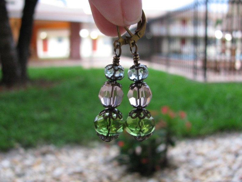 Sun Catcher Earrings in Stacked Spring Colors Light Blue Rose Etsy