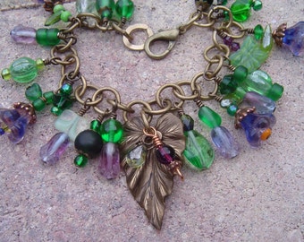 Violets In My Garden Floral Charm Bracelet