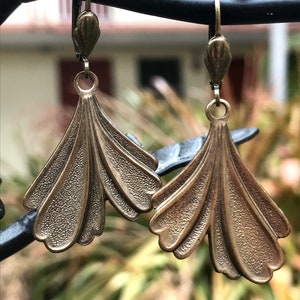 Lovely Brass Ginkgo Leaf Earrings with Lever Backs Ear Wires Having Cute Little Fan Accents image 3