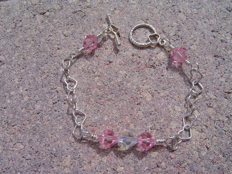 Silver Heart Bracelet With Pink Swarovski Crystal image 4