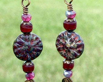 Beautiful Monochromatic Dahlia Flower Art glass  Earrings