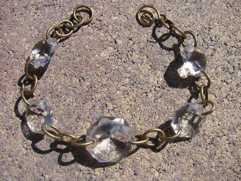 Vintage Chandelier Crystal Bracelet with Brass Chain image 1
