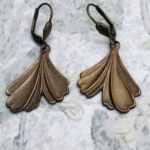 Lovely Brass Ginkgo Leaf Earrings with Lever Backs Ear Wires Having Cute Little Fan Accents image 5