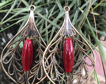 Fire Red Anthurium Flower Earrings