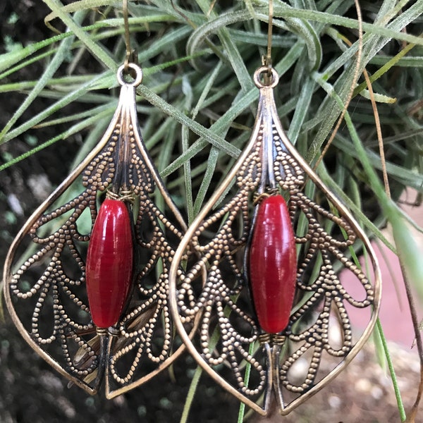 Fire Red Anthurium Flower Earrings