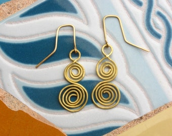 Golden Brassy Double Spiral Earrings