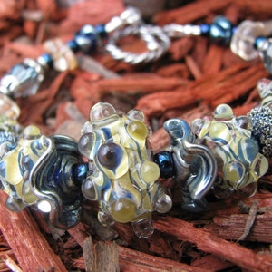Yellow and Blue Lampwork Bracelet with Citrine and Montana Blue Swarovski Crystals