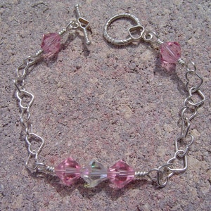 Silver Heart Bracelet With Pink Swarovski Crystal image 1