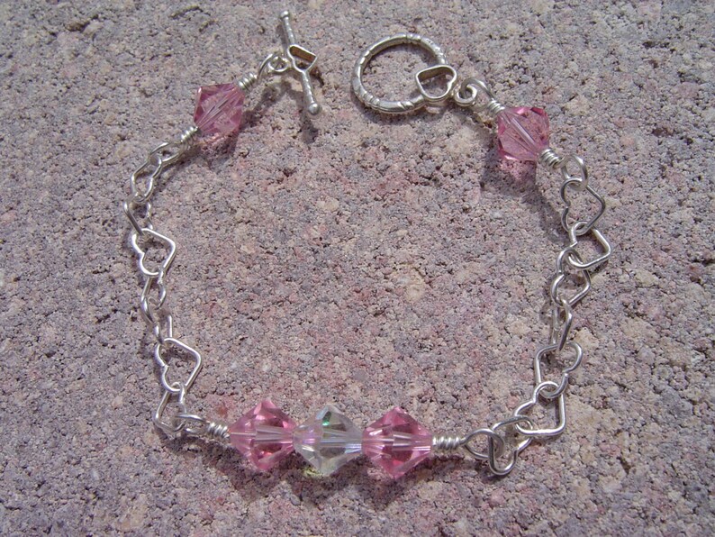 Silver Heart Bracelet With Pink Swarovski Crystal image 1