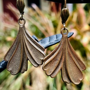 Lovely Brass Ginkgo Leaf Earrings with Lever Backs Ear Wires Having Cute Little Fan Accents image 9