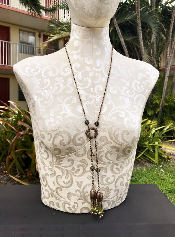 Brass Charm & Tassel Beaded Necklace Brass Charm & Tassel Beaded Necklace