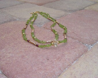 Peridot, Pearl and Citrine Necklace with 22k Vermeil