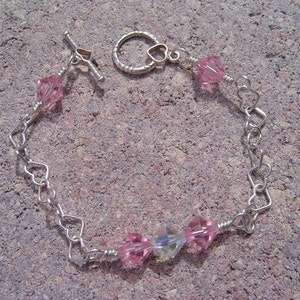 Silver Heart Bracelet With Pink Swarovski Crystal image 3