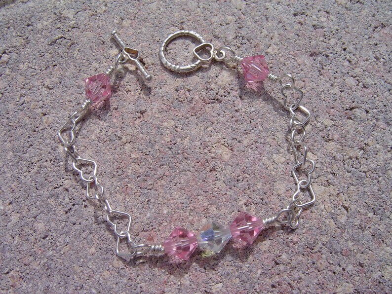 Silver Heart Bracelet With Pink Swarovski Crystal image 3