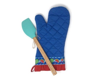 Watermelon Oven Mitt. Blue Kitchen Pot Holder with Red Ruffle. Summer Bridal Shower Baking Gift.