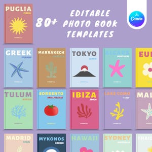 80 Travel Photobook Template Bundle, Travel Photo Book Covers, Editable Book Covers Templates For Travel, Canva Template