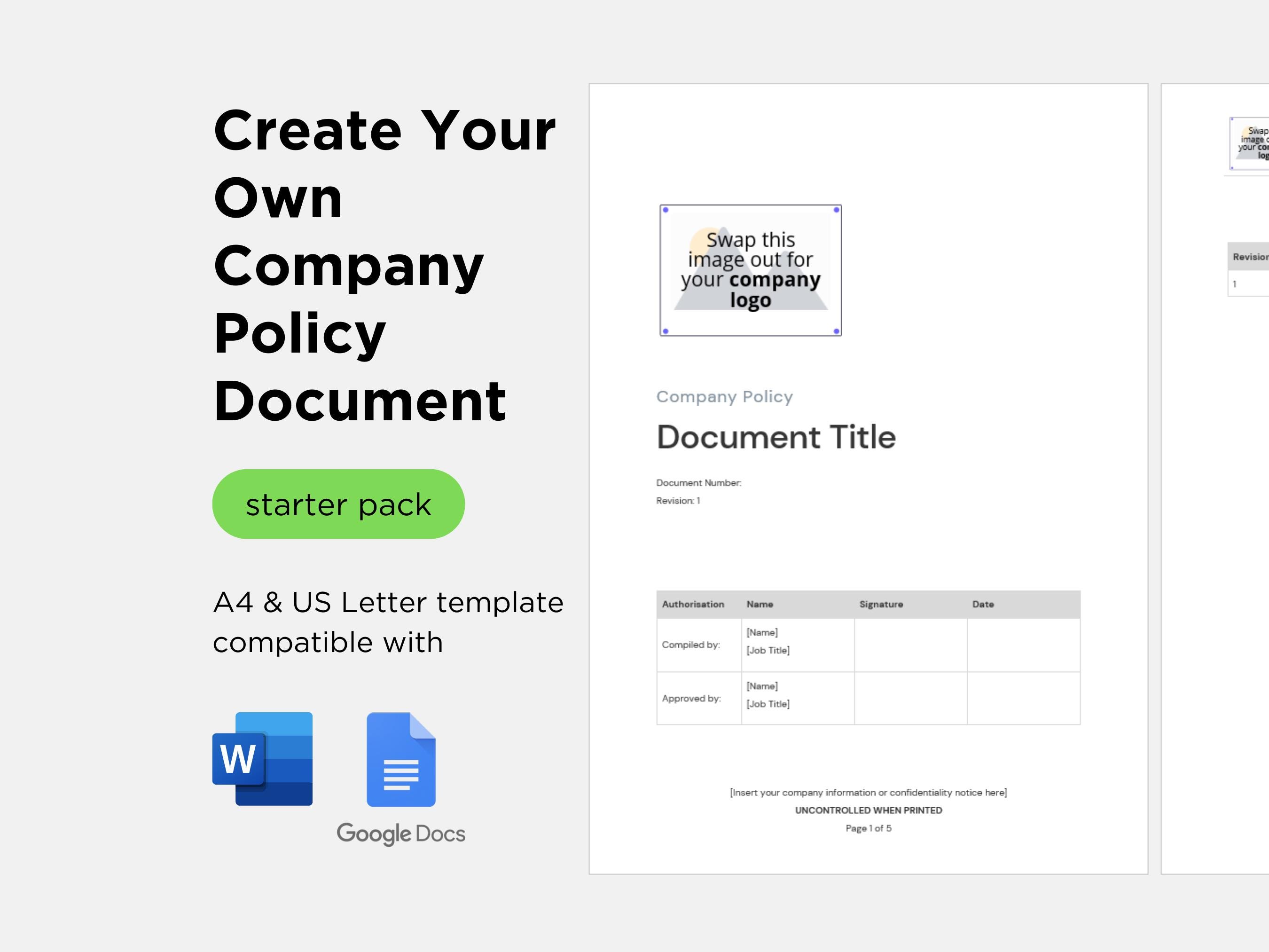 Simple Policy Document Template | A4 & US Letter | Compatible With ...