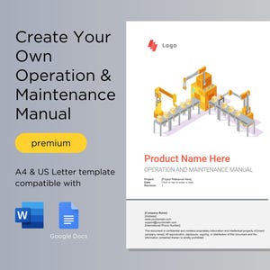 Plantilla de manual de operación y mantenimiento de equipos y maquinaria / A4 y Carta EE. UU. / compatible con Microsoft Word y Google Docs