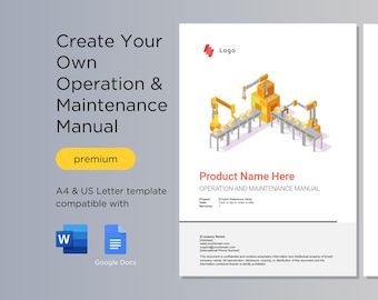 Sjabloon bedienings- en onderhoudshandleiding voor apparatuur en machines | A4 en US Letter | compatibel met Microsoft Word en Google Docs