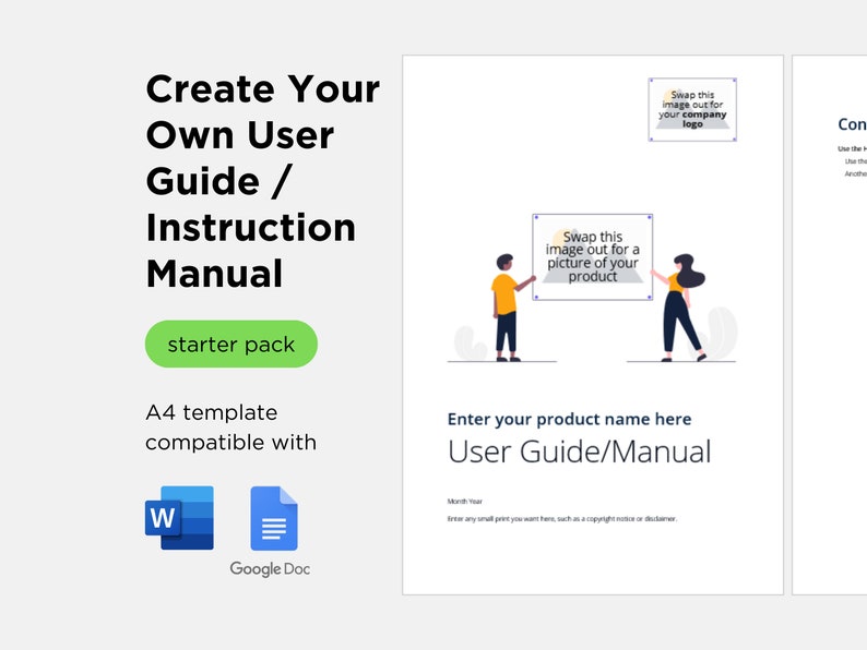 Create your own user guide or manual - an A4 template compatible with Microsoft Word and Google Docs