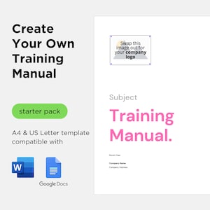 Plantilla de manual de capacitación simple con título en negrita / Tamaños A4 y Carta EE. UU. / Compatible con Microsoft Word y Google Docs