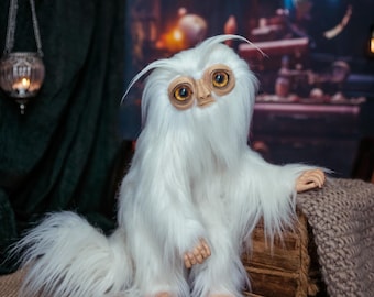 White Monkey, Yeti IN STOCK, Fully flexible Art Doll with Glow  Eyes, art ooak doll, magical creature, unique birthday gift, cosplay