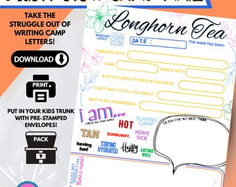 Camp Longhorn "Tea" Printable Letter Stationery Easy Download - Print - Mail