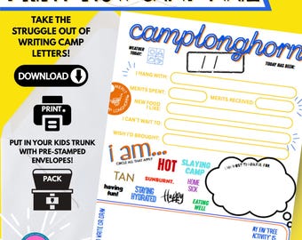 Camp Longhorn Script Printable Letter Stationery Easy Download - Print - Mail