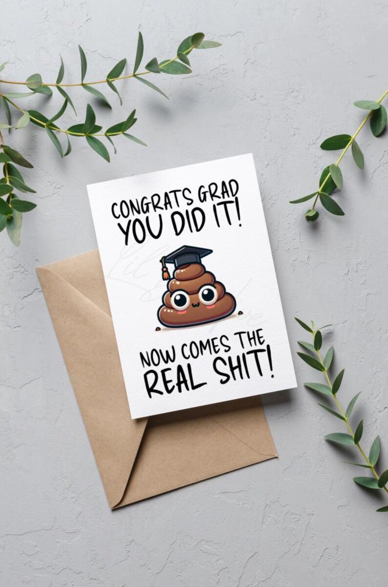Poop Graduation Cover Funny Graduation Card Printable: 'real Sh*t' Greeting Card (PDF ...