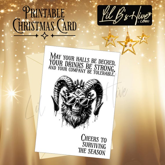 Sarcastic Krampus Surviving the Season Printable Christmas Card