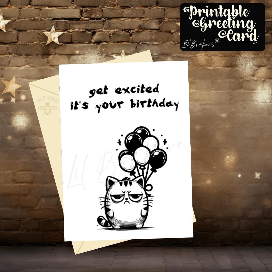 Funny Grumpy Cat Birthday Printable Greeting Card | Sarcastic Digital ...