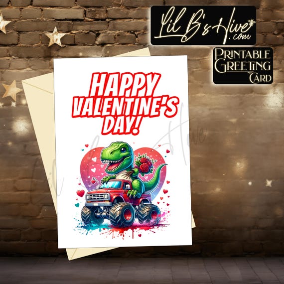 Kids Dinosaur Valentine's Day Printable Card
