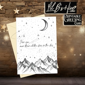 Tarjeta imprimible "Ama más que las estrellas", tarjeta de aniversario, descarga instantánea, tarjeta para cualquier ocasión, tarjeta divertida para parejas, día de San Valentín