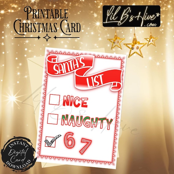 Naughty and Nice 6 7 Gen Z Printable Birthday Christmas Card