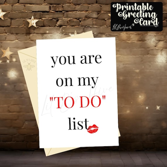 To Do List Valentine's Day, Anniversary Printable Card