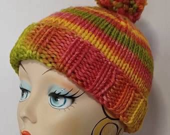 Handknit Autumnal Colors Hat  Beanie  Slouch Women Teens  Children