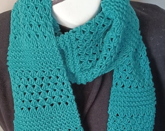 Handknit Scarf with Lace Pattern  Women Cotton