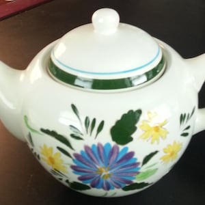 Stangl Hand Painted and Hand Carved Teapot in the Country Garden Pattern  Absolutely Pristine
