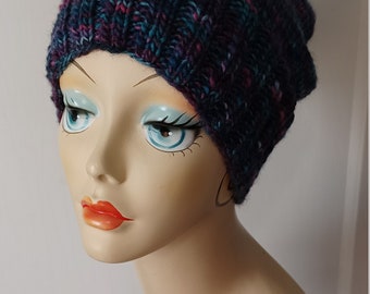 Handknit Slouch Hat  Variegated  Women  Teens