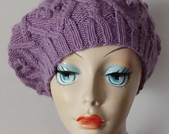 Handknit Tam Hat with Bobbles Cables Size Large