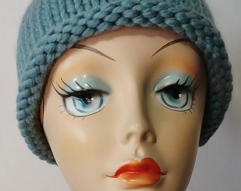 Handknit Winter Hat with a Rolled Brim