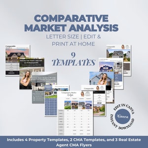 Real Estate CMA Templates for Agents Editable in Canva Comparative Market Analysis Flyers Professional Marketing Strategy Instant Download