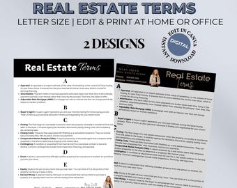 Real Estate Terms Vocabulary Guide: Realtor Glossary Digital Download