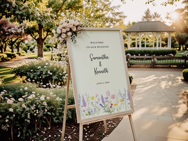 Editable Wedding Welcome Sign Canva Template Floral Design Digital ...