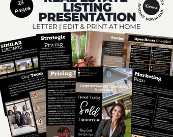 Real Estate Agent Presentation Template Canva Editable Marketing Plan Open House Checklist Digital Download Seller Packet for Realtors