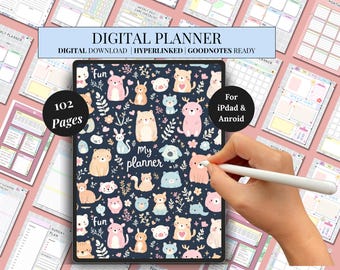 Digital Planner Hyperlinked Goodnotes Template iPad and Android Compatible Weekly Monthly Daily Planner Self Care Checklist
